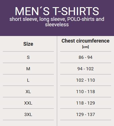 Size chart and material composition