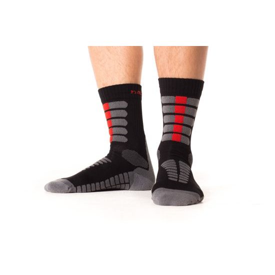 Summer trekking socks with molecules of silver gray-green gray-red