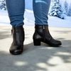 Dámské zimní kotníkové boty kožené De Plus 9596-X-4006 černé zateplené na podpatku široká špička