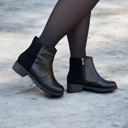 Dámské zimní kotníkové boty kožené De Plus 9642-K-M - black/F-241 černé zateplené na široké chodidlo