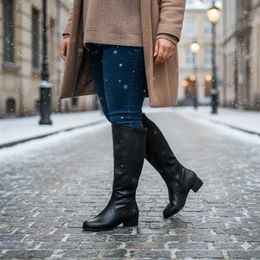 Kozačky na široké lýtko De Plus kožené 9610-K-LARA černé