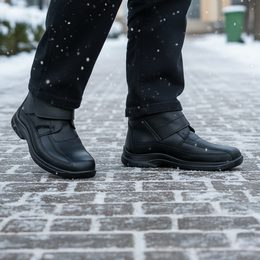 Pánské zimní kotníkové boty kožené Jomos 406501 336 000 černé na suchý zip s kožíškem na široké chodidlo