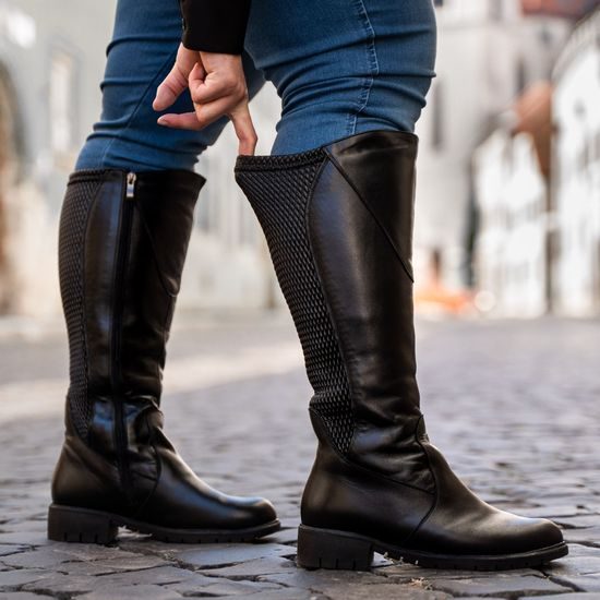 Kozačky na široké lýtko De Plus kožené 9610-K-LARA černé