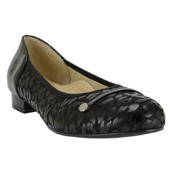 Baleríny černé De Plus kožené 9824-K-2010 - F-241/lak. leather na široké chodidlo