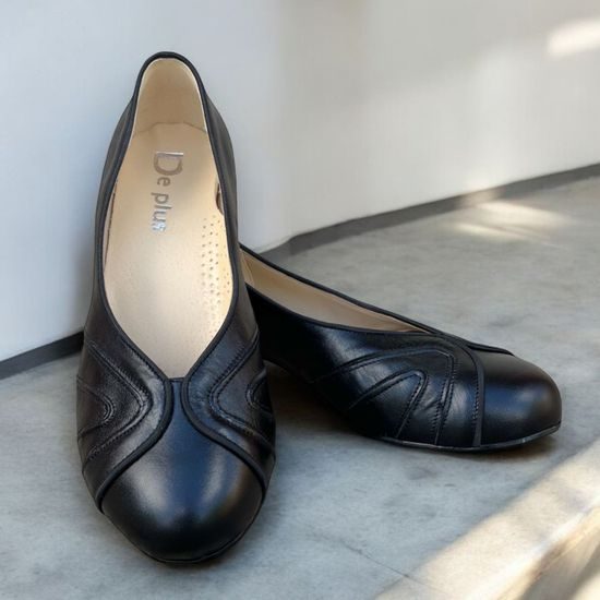 Černé lodičky De Plus 9605/K/1222 kožené na široké chodidlo