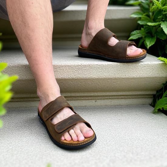 Pantofle pánské Mediline M02 hnědé kožené na vysoký nárt