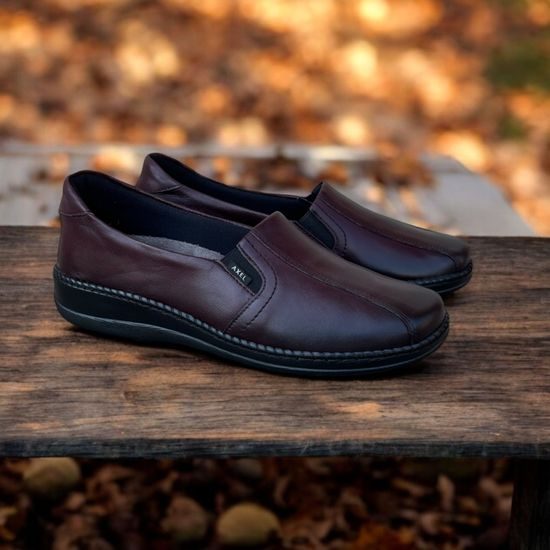 Polobotky dámské vínové Axel kožené 1525 na široké chodidlo