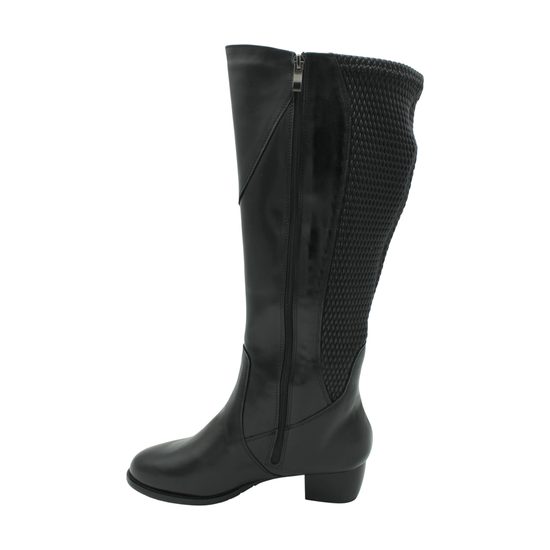 Kozačky na široké lýtko De Plus na podpatku kožené 9647-H-4006 černé