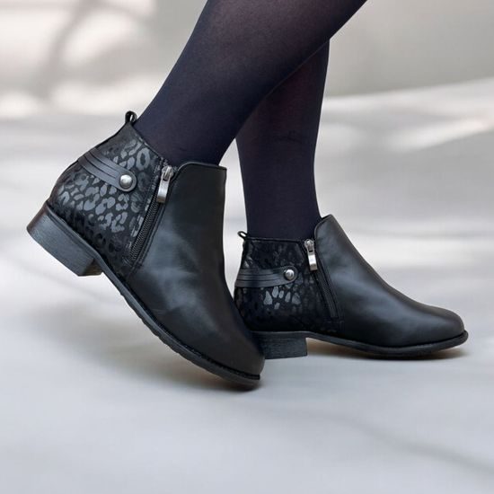 Dámské zimní kotníkové boty kožené De Plus 9642-K-M - black/F-241 černé zateplené na široké chodidlo