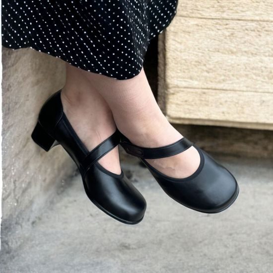 Černé bosolodičky Ester - široká špička (Extra široké) původní podpatek