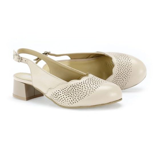 Sandály dámské na podpatku De Plus 161-K-3513 béžové kožené na široké chodidlo