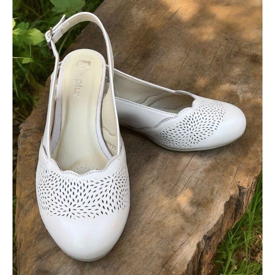 Sandály dámské na podpatku De Plus 161-K-3513 béžové kožené na široké chodidlo