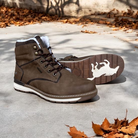 Pánské zimní kotníkové boty Mustang 4141-604-3 hnědé s kožíškem