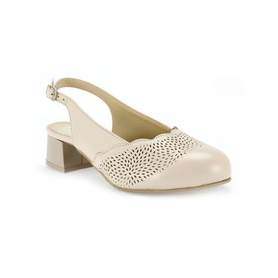 Sandály dámské na podpatku De Plus 161-K-3513 béžové kožené na široké chodidlo