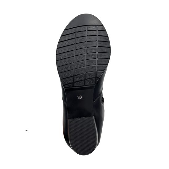 Kozačky na široké lýtko De Plus na podpatku kožené 9647-H-4006 černé