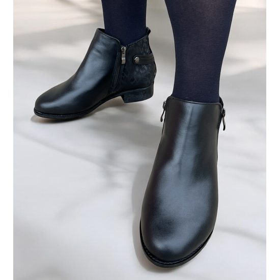 Dámské zimní kotníkové boty kožené De Plus 9642-K-M - black/F-241 černé zateplené na široké chodidlo