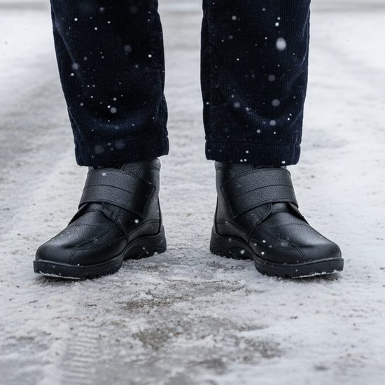 Pánské zimní kotníkové boty kožené Jomos 406501 336 000 černé na suchý zip s kožíškem na široké chodidlo