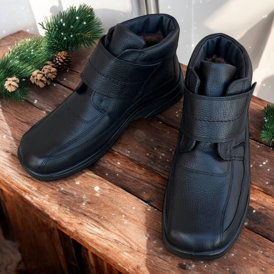 Pánské zimní kotníkové boty kožené Jomos 406501 336 000 černé na suchý zip s kožíškem na široké chodidlo