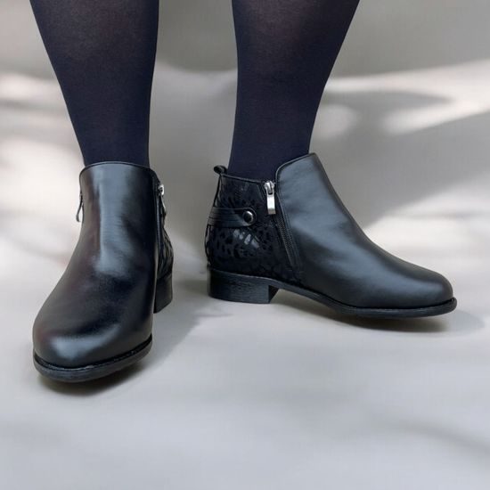 Dámské zimní kotníkové boty kožené De Plus 9642-K-M - black/F-241 černé zateplené na široké chodidlo