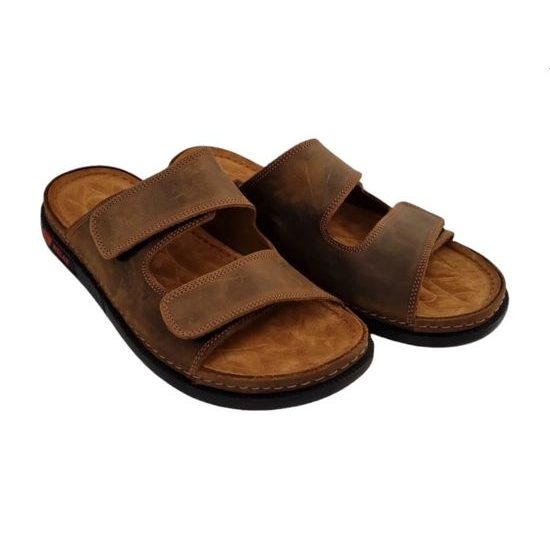 Pantofle pánské Mediline M02 hnědé kožené na vysoký nárt