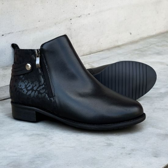 Dámské zimní kotníkové boty kožené De Plus 9642-K-M - black/F-241 černé zateplené na široké chodidlo