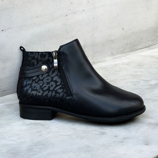 Dámské zimní kotníkové boty kožené De Plus 9642-K-M - black/F-241 černé zateplené na široké chodidlo