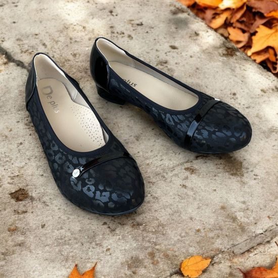 Baleríny černé De Plus kožené 9824-K-2010 - F-241/lak. leather na široké chodidlo