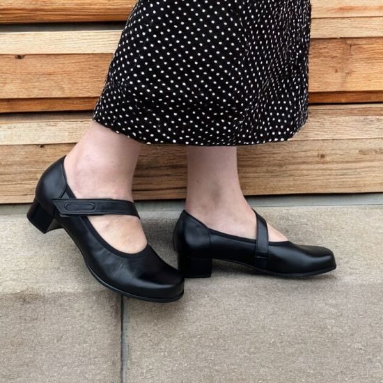 Černé bosolodičky Ester - široká špička (Extra široké) původní podpatek