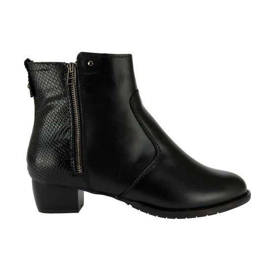Dámské zimní kotníkové boty kožené De Plus 9596-K-4006 - black F-382 černé zateplené na široké chodidlo