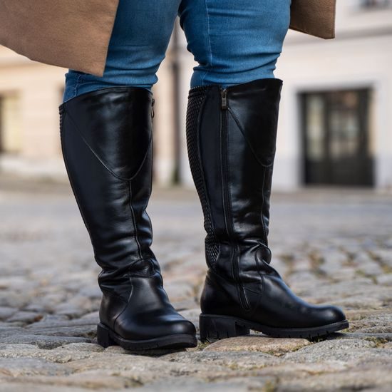 Kozačky na široké lýtko De Plus kožené 9610-K-LARA černé