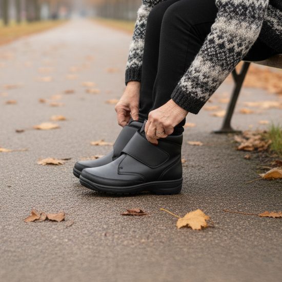 Dámské zimní kotníkové boty kožené Mediline Teresa 05 černé s kožíškem na hallux