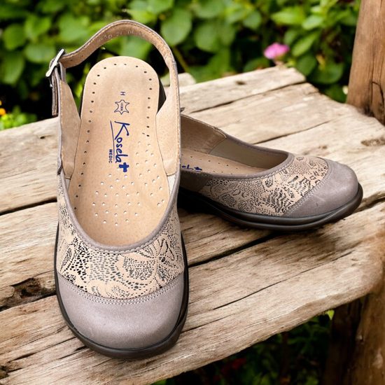 Sandály dámské Axel 2450 béžové květ kožené na široké chodidlo