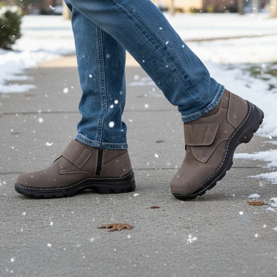 Pánské zimní kotníkové boty kožené De Plus KK606M světle hnědé na suchý zip zateplené na široké chodidlo