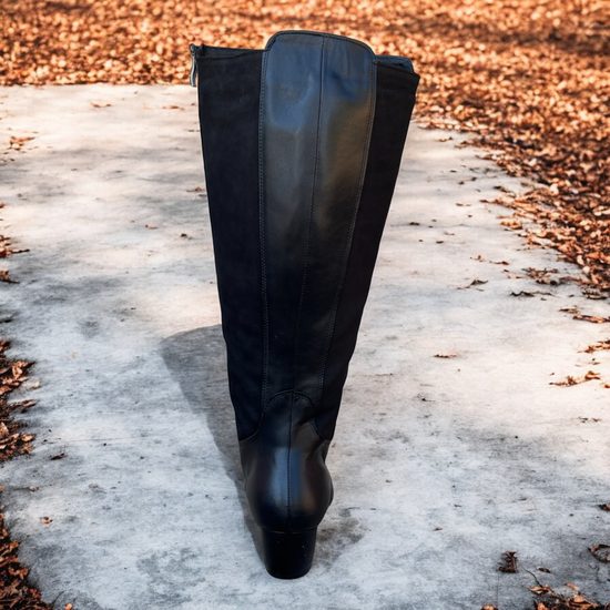 Kozačky na široké lýtko De Plus na podpatku kožené F-143-K-4000 černé