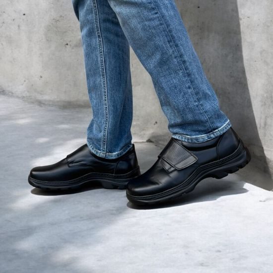 Polobotky pánské černé De Plus kožené KK604K na široké chodidlo