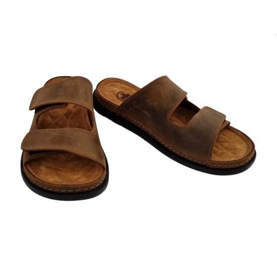 Pantofle pánské Mediline M02 hnědé kožené na vysoký nárt