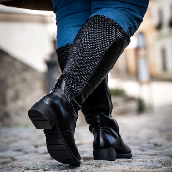 Kozačky na široké lýtko De Plus kožené 9610-K-LARA černé