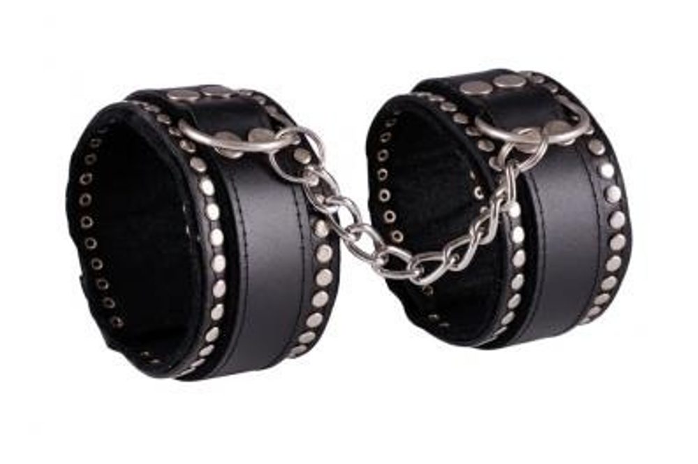 Kožená putá na nohy zdobená - black/black