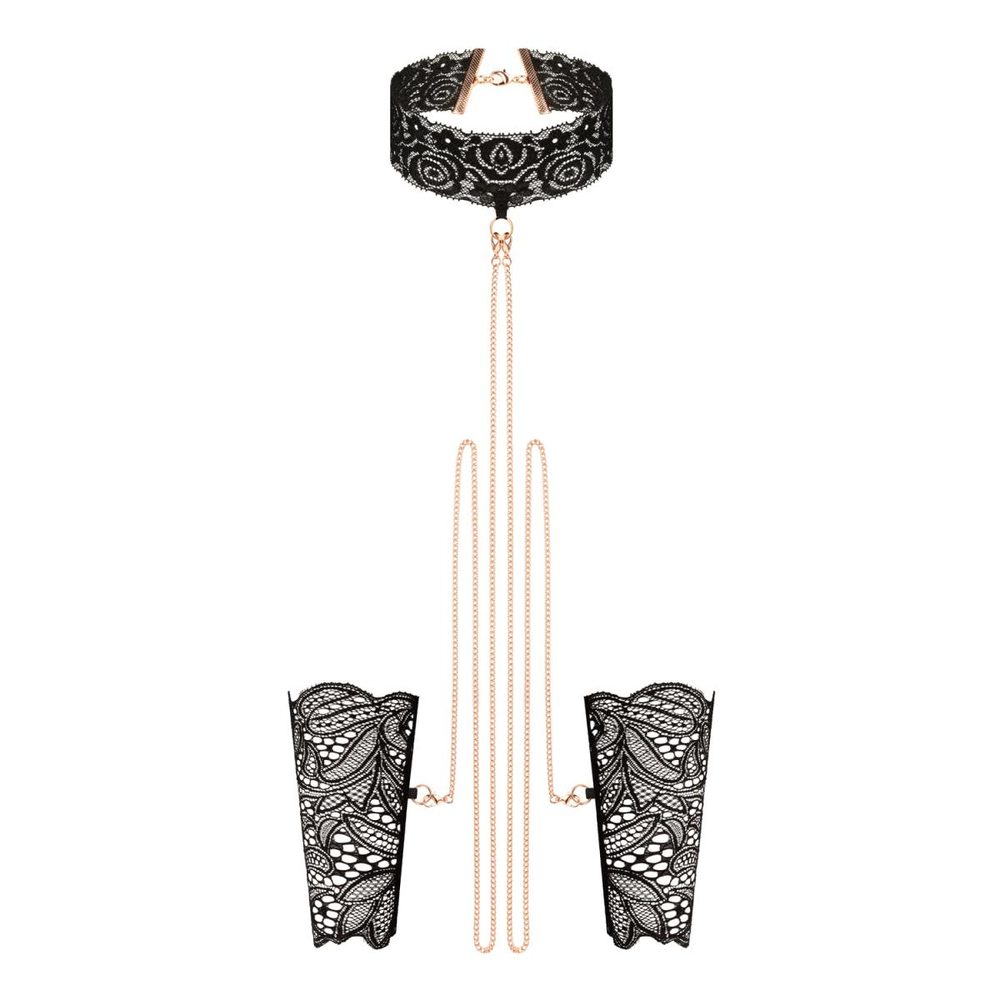 Sada Rosy Gold Lace Cuffs and Collar čierna