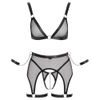 Cottelli Net Matte Look Triangle Bra, Suspender Belt & Crotchless String Set