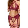 Cottelli Wireless Bra & Crotchless Suspender Thong Matte Look Set with Handcuffs