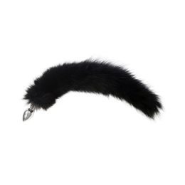 Rouge Medium Butt Plug Tail, Black Real Fur