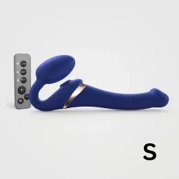 Strap-on-me Multi Orgasm Strap-On Vibrator with Licking Stimulator Blue S