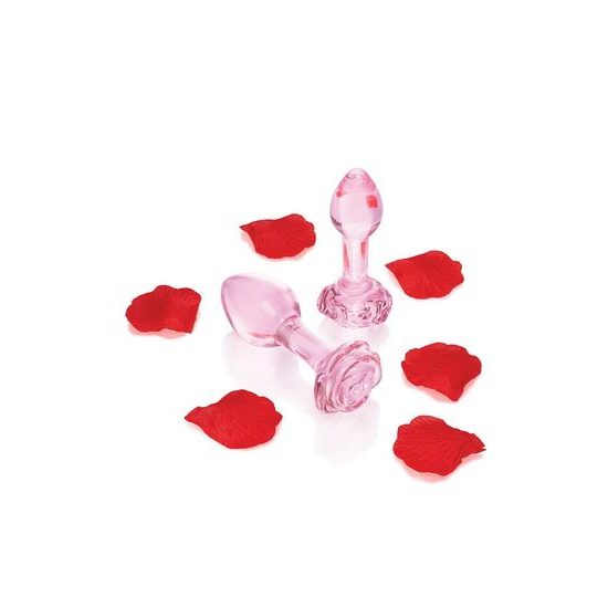 Pink Roses Glass Butt Plug Training Set