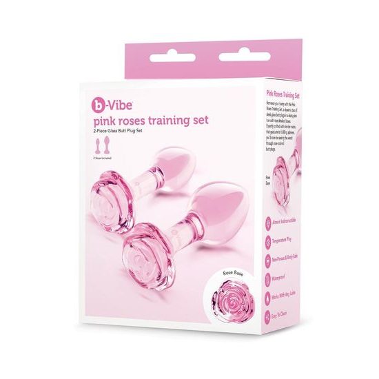 Pink Roses Glass Butt Plug Training Set