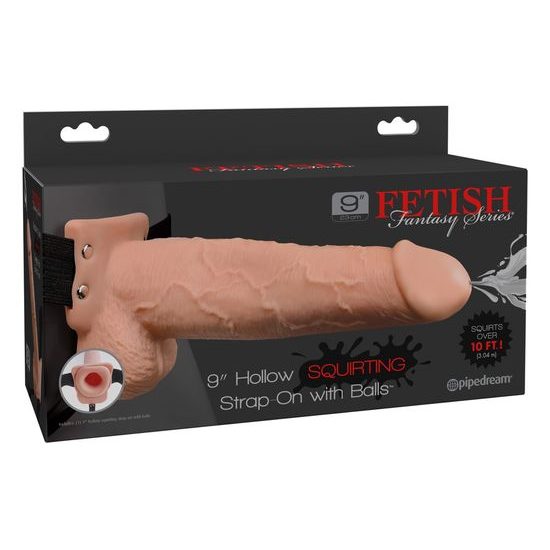 Fetish Fantasy 9" Hollow Squirting Strap On with Balls