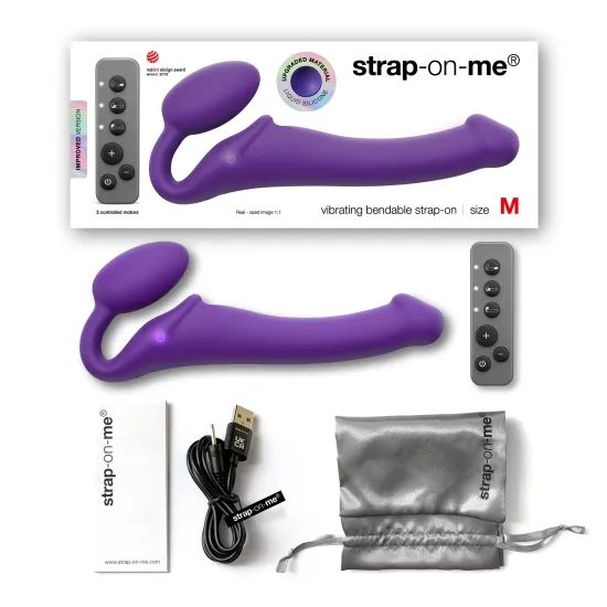 Strap-on-me 3 Motors Vibrating Silicone Bendable Strap-On Purple M