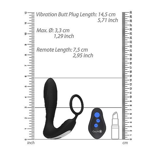 Ouch! E-stim & Vibration Butt Plug with Remote Black