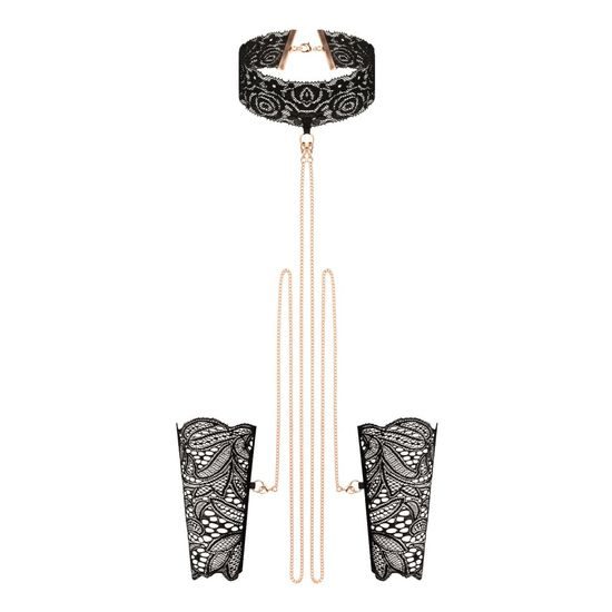 Sada Rosy Gold Lace Cuffs and Collar čierna