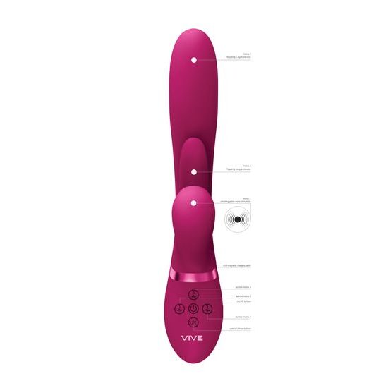 Vive Kura Thrusting G Spot with Flapping Tongue and Pulse Wave Stimulator Pink